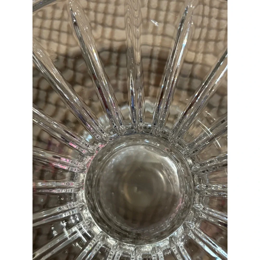 Vintage Cut Crystal Glass Pedestal Basket Scalloped Rim Etched Handle 12in